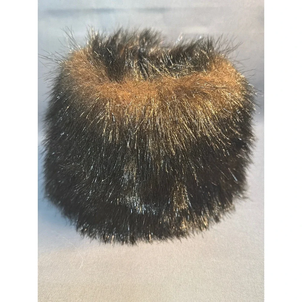 Pier 1 Brown Faux Fur Wine Bottle Collar Rhinestone Brooch Glam Decor